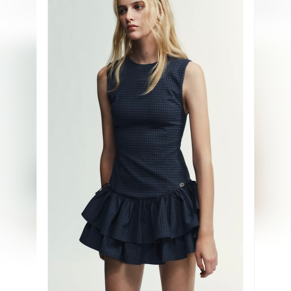 ZARA PLAID RUFFLE SHORT DRESS
